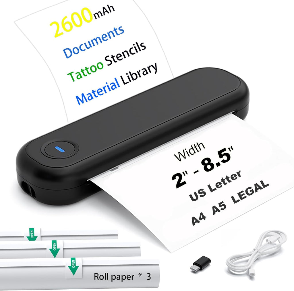 Bluetooth Portable Thermal Printers Wireless for Travel, Inkless Printer Support for 8.5"x11"