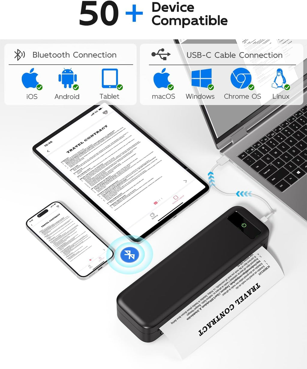 Portable Printers Wireless for Travel, Bluetooth Inkless Thermal Printer, Support 8.5" X 11"