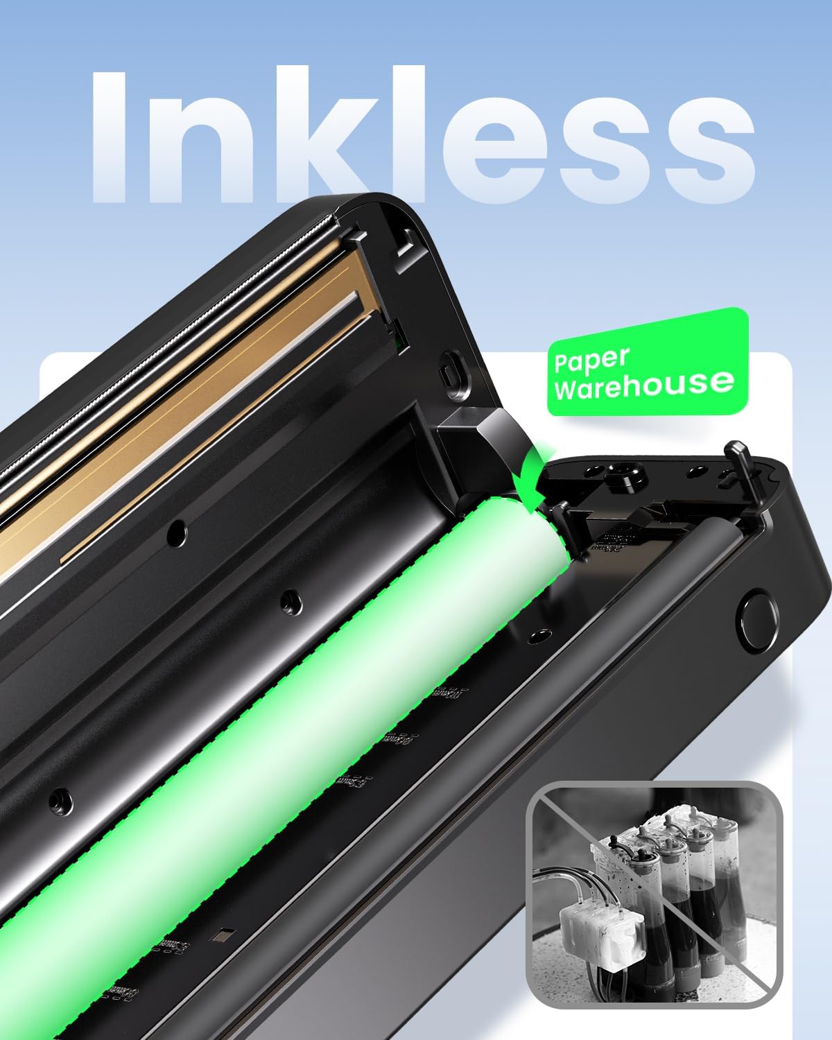 Portable Printers Wireless for Travel, Thermal Inkless Printer Support 8.5" X 11"