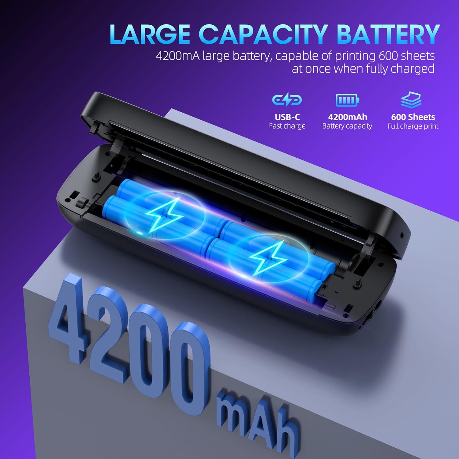 Portable Printer Wireless for Travel, Thermal Wireless Bluetooth Mini Inkless Printer for Travel Support 8.5"