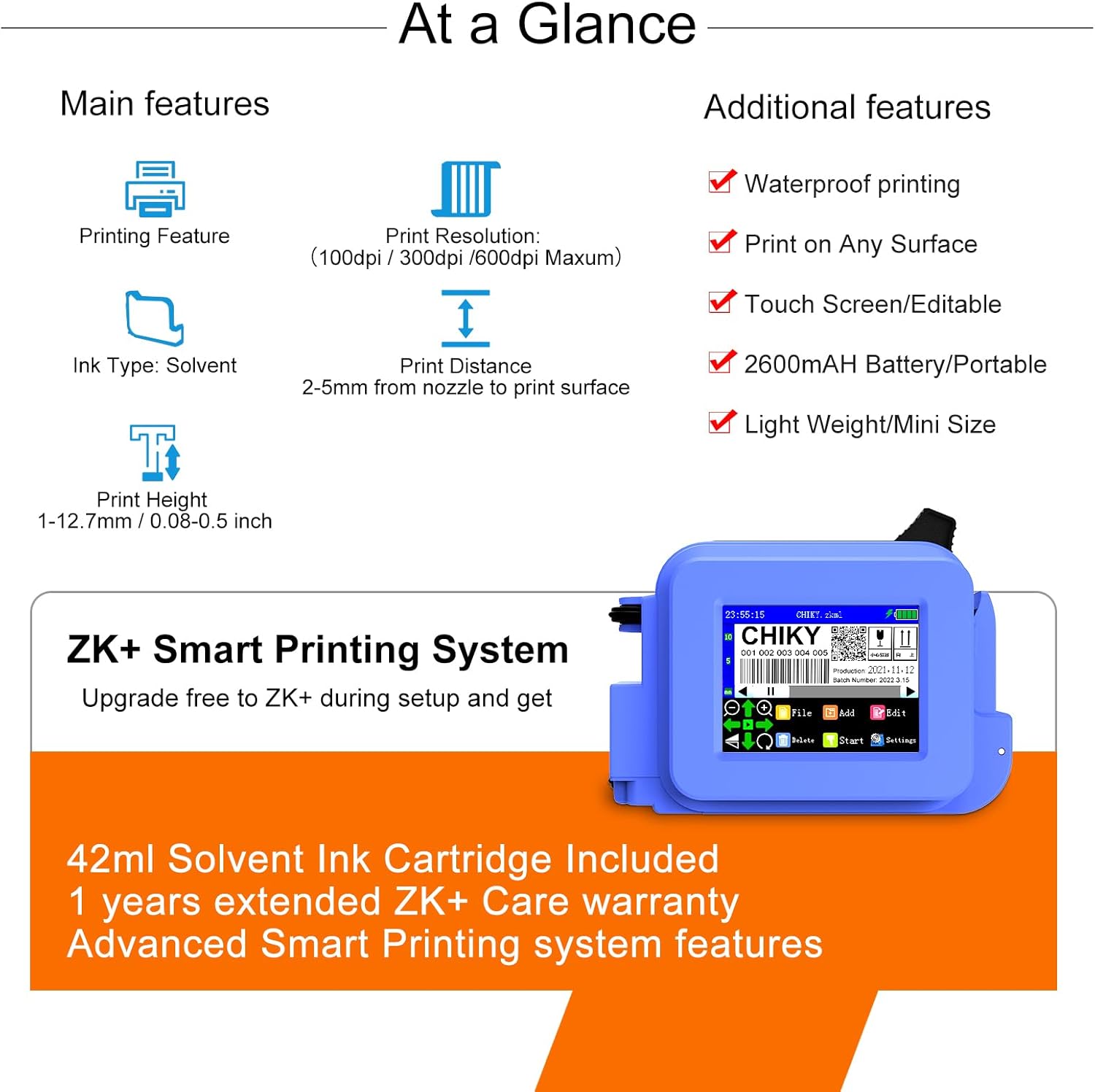 Portable Printing Machine for Date Time Barcode Logo Qrcode Batch Number Image Icons