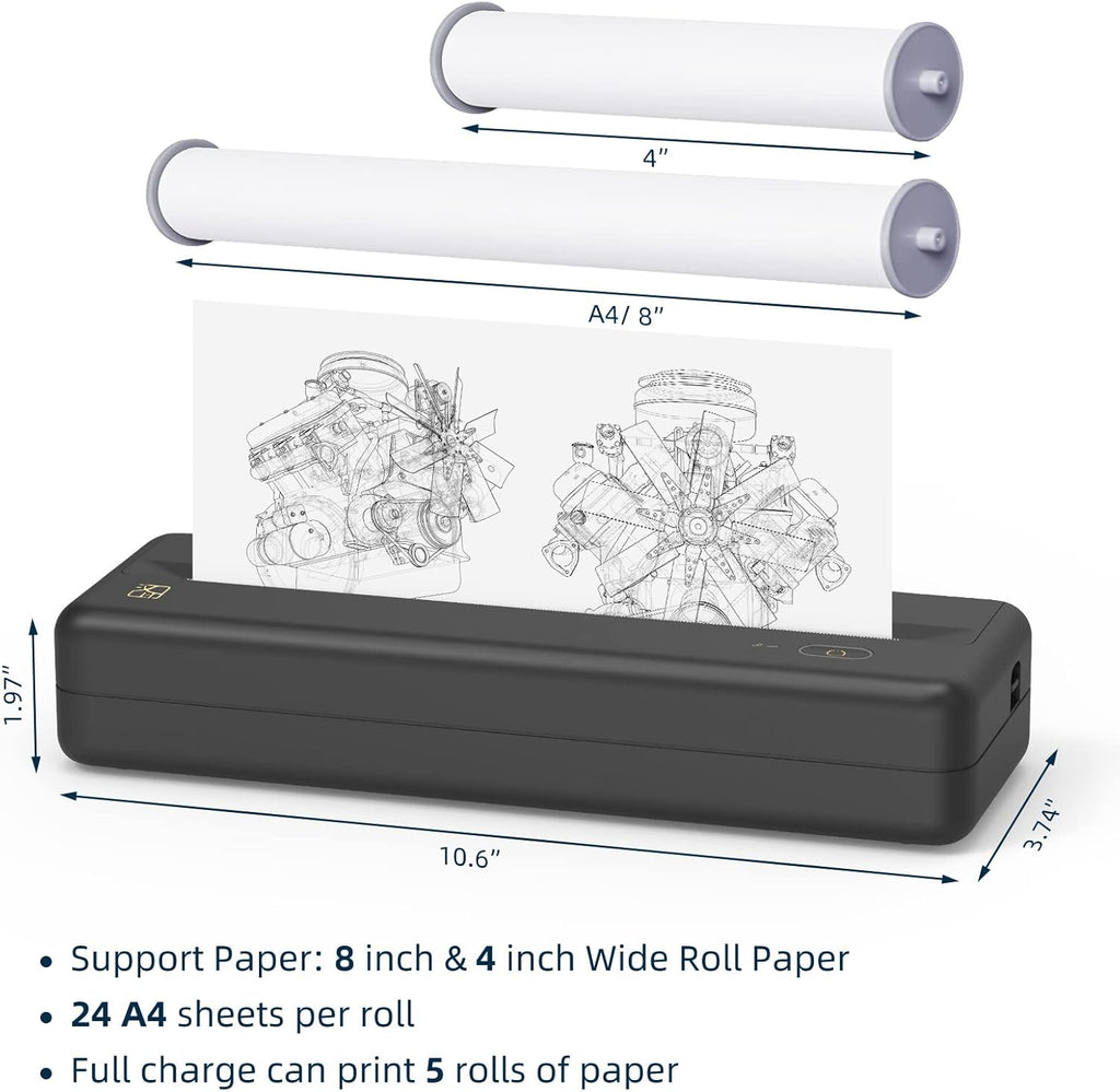 Bluetooth Thermal Printer for Travel, Mobile Office, School, Home Compatible with iOS Android