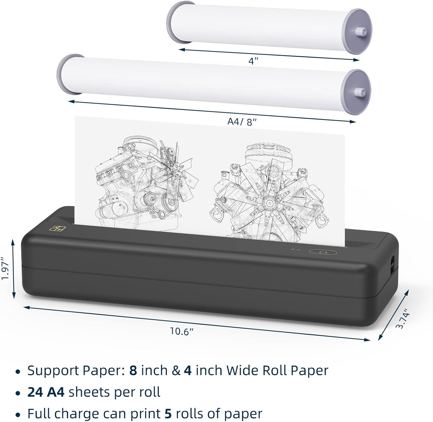 Bluetooth Thermal Printer for Travel, Mobile Office, School, Home Compatible with iOS Android