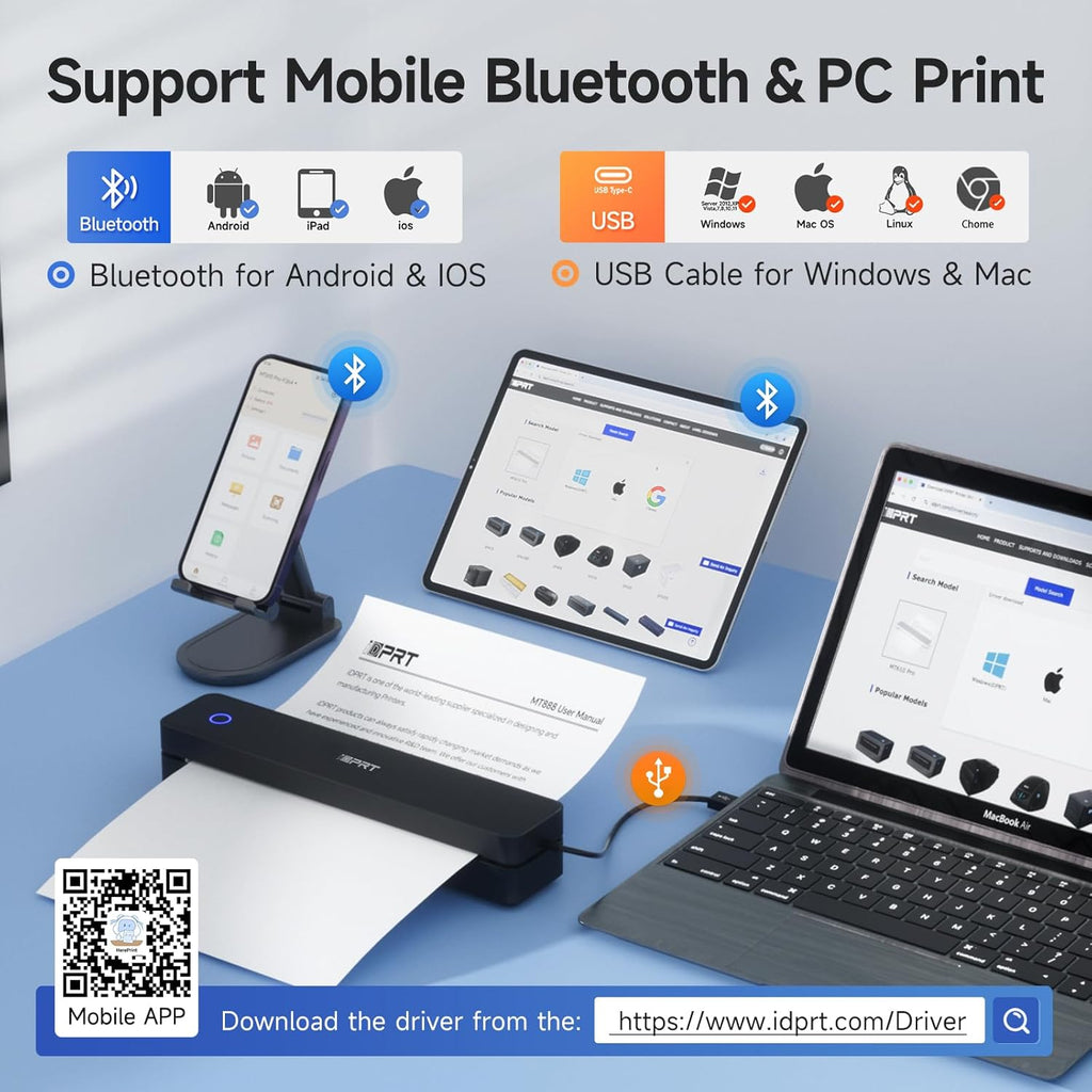 300DPI Bluetooth Thermal Printer Support for 8.5"x11"