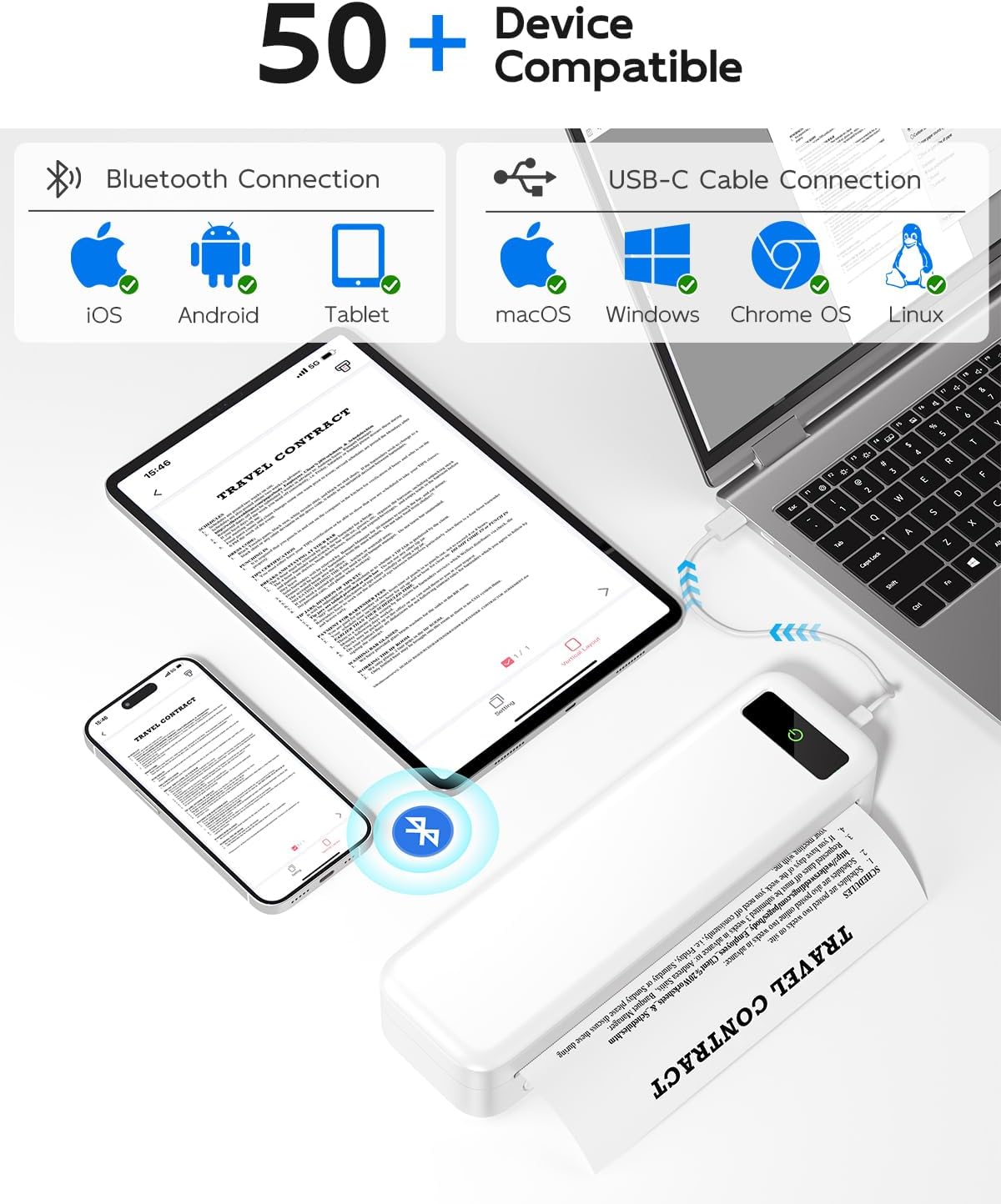 Inkless Portable Printer for Travel, Wireless Thermal Printer for Phone Laptop, Support 8.5" X 11"