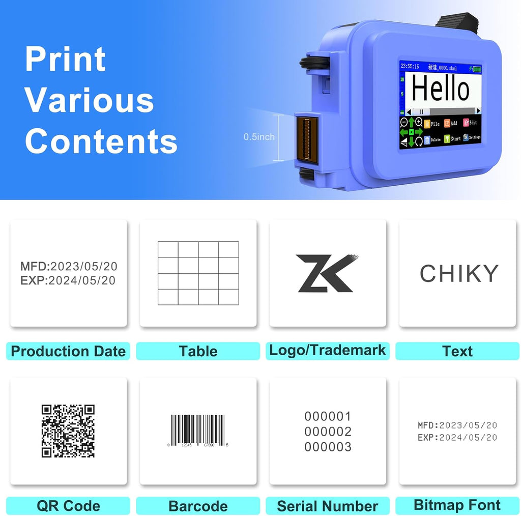 Portable Printing Machine for Date Time Barcode Logo Qrcode Batch Number Image Icons