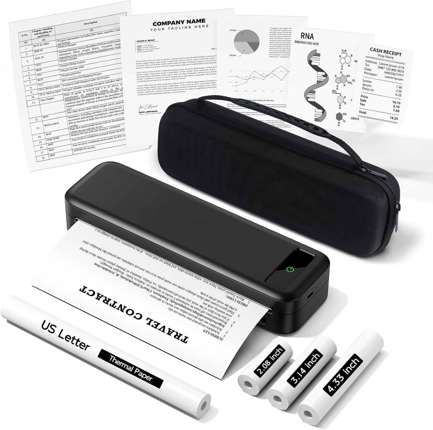 Portable Printers Wireless for Travel, Bluetooth Inkless Thermal Printer, Support 8.5" X 11"