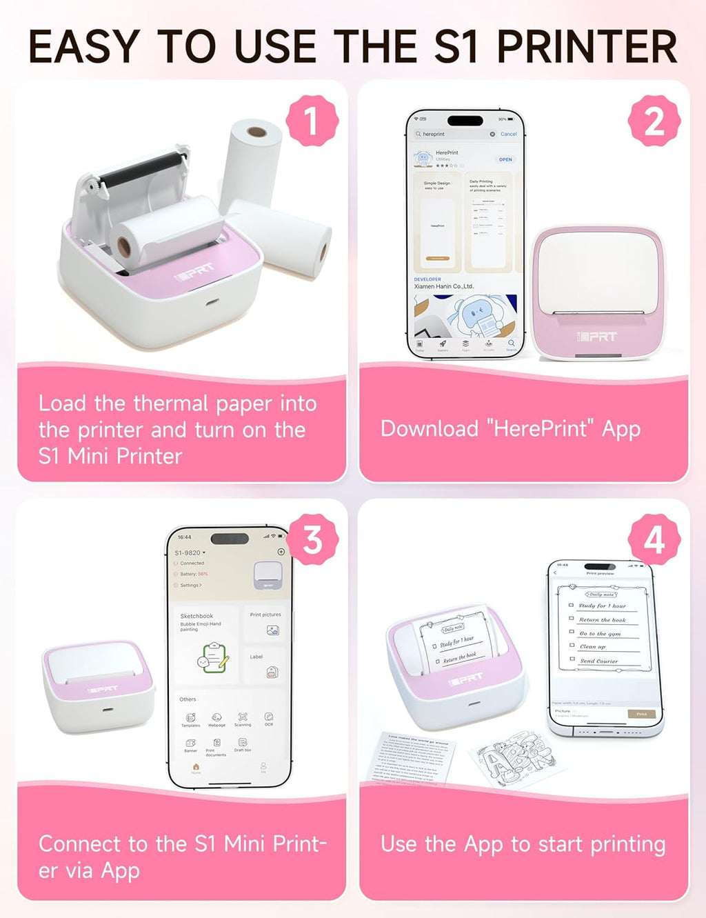 Mini Printer with 1 Roll Sticker Paper, Portable Sticker Maker Machine Efficiently and Quickly