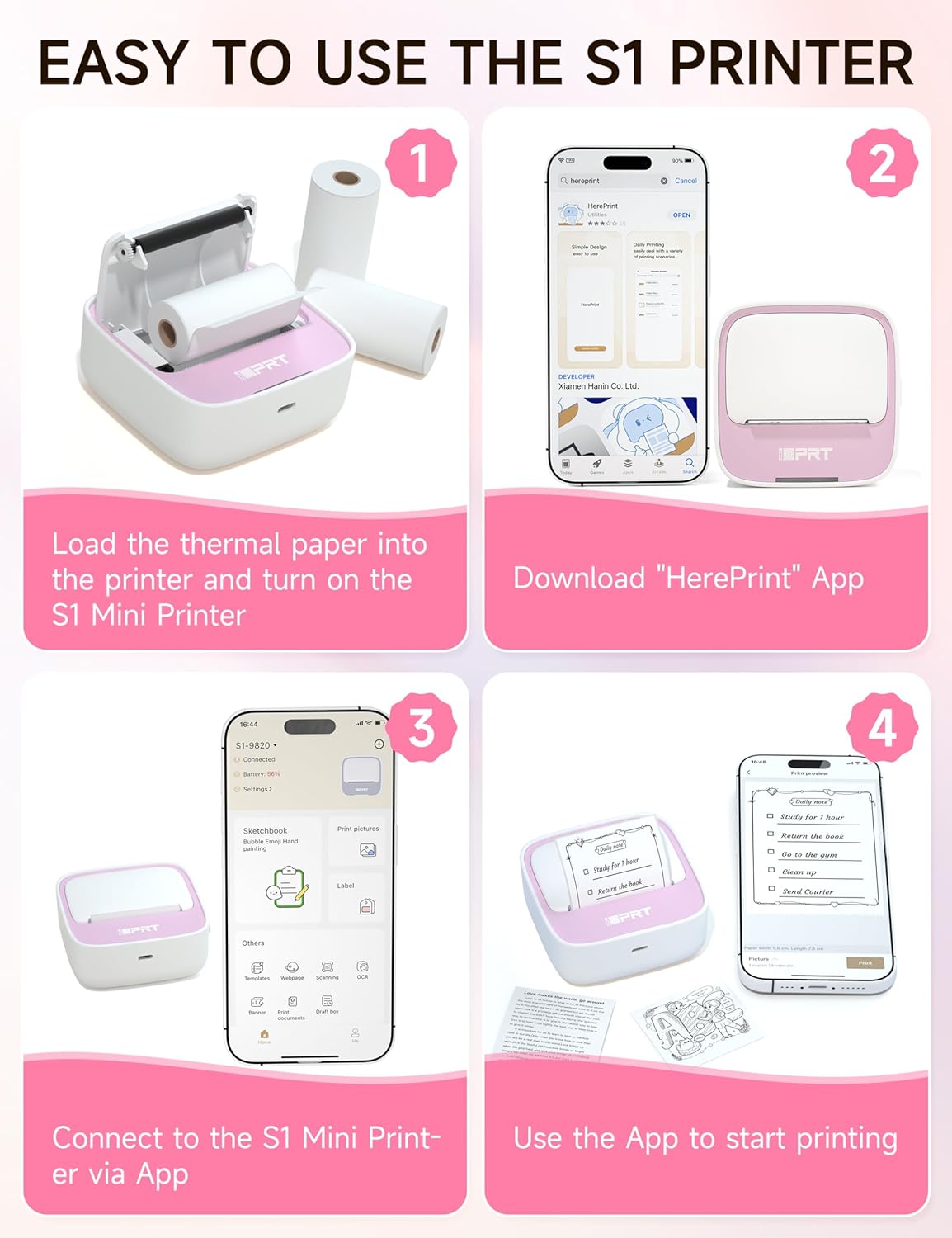 Mini Printer with 1 Roll Sticker Paper, Portable Sticker Maker Machine Efficiently and Quickly