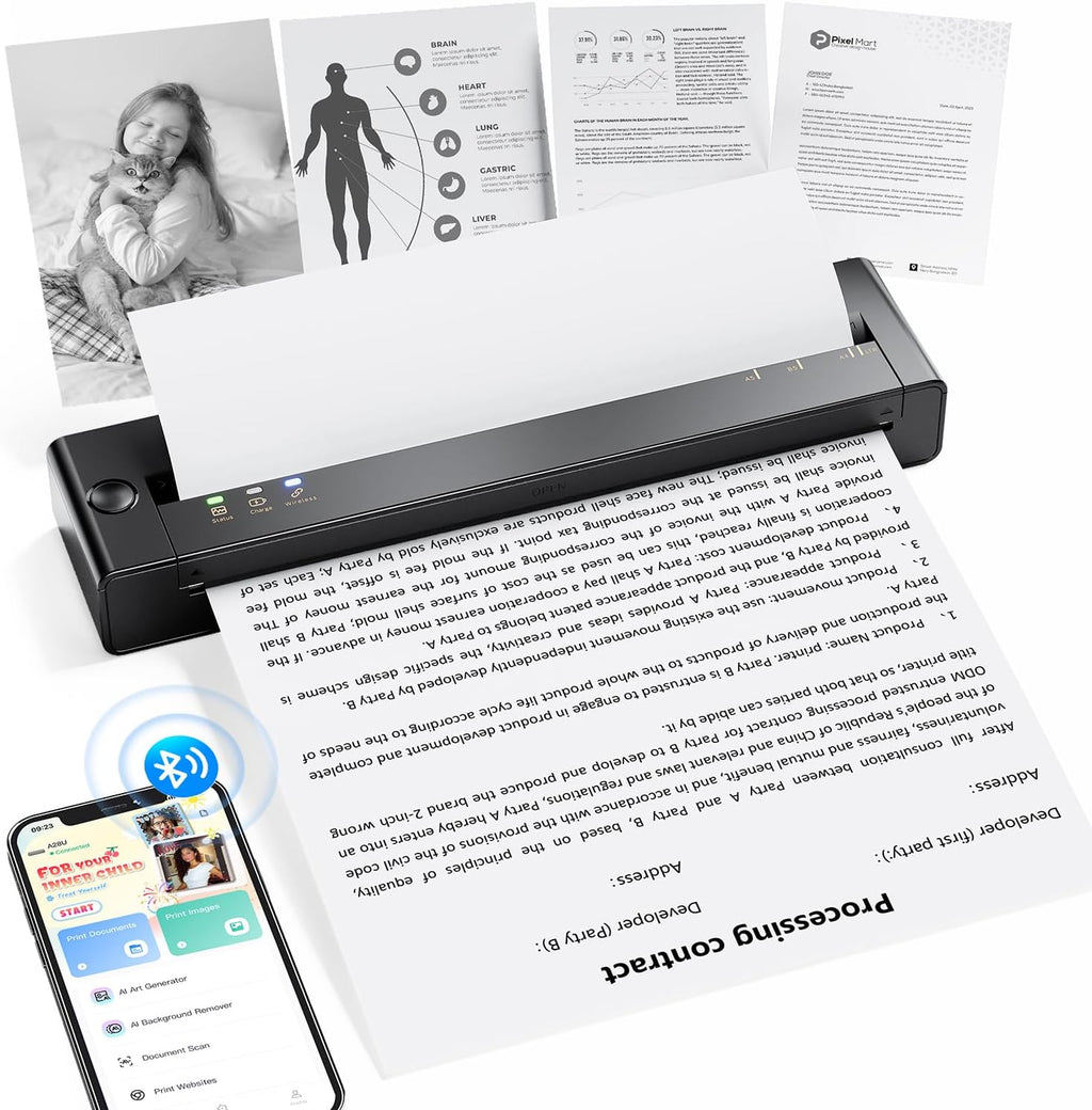 Portable Printer Wireless for Travel, 2025 Upgraded Inkless Thermal Printers Support 8.5" X 11"