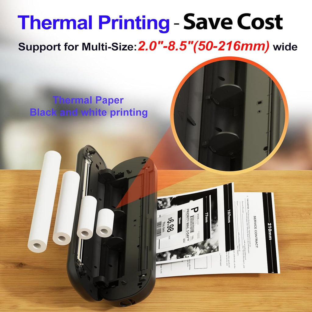 Bluetooth Portable Thermal Printers Wireless for Travel, Inkless Printer Support for 8.5"x11"