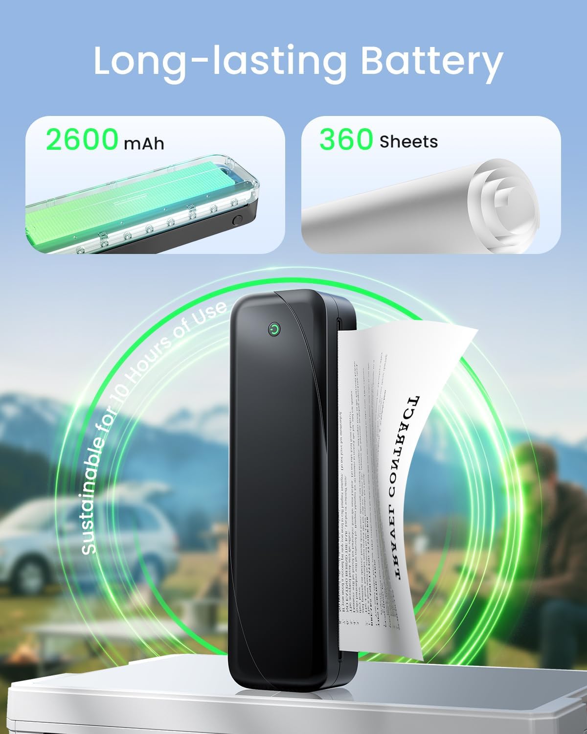 Portable Printers Wireless for Travel, Thermal Inkless Printer Support 8.5" X 11"