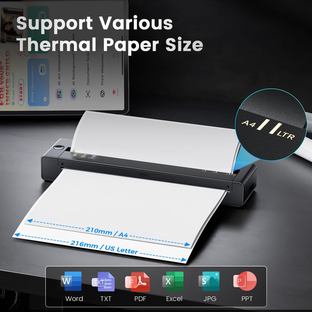 Portable Printer Wireless for Travel, 2025 Upgraded Inkless Thermal Printers Support 8.5" X 11"