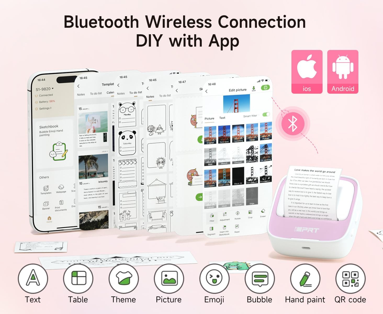 Mini Printer with 1 Roll Sticker Paper, Portable Sticker Maker Machine Efficiently and Quickly