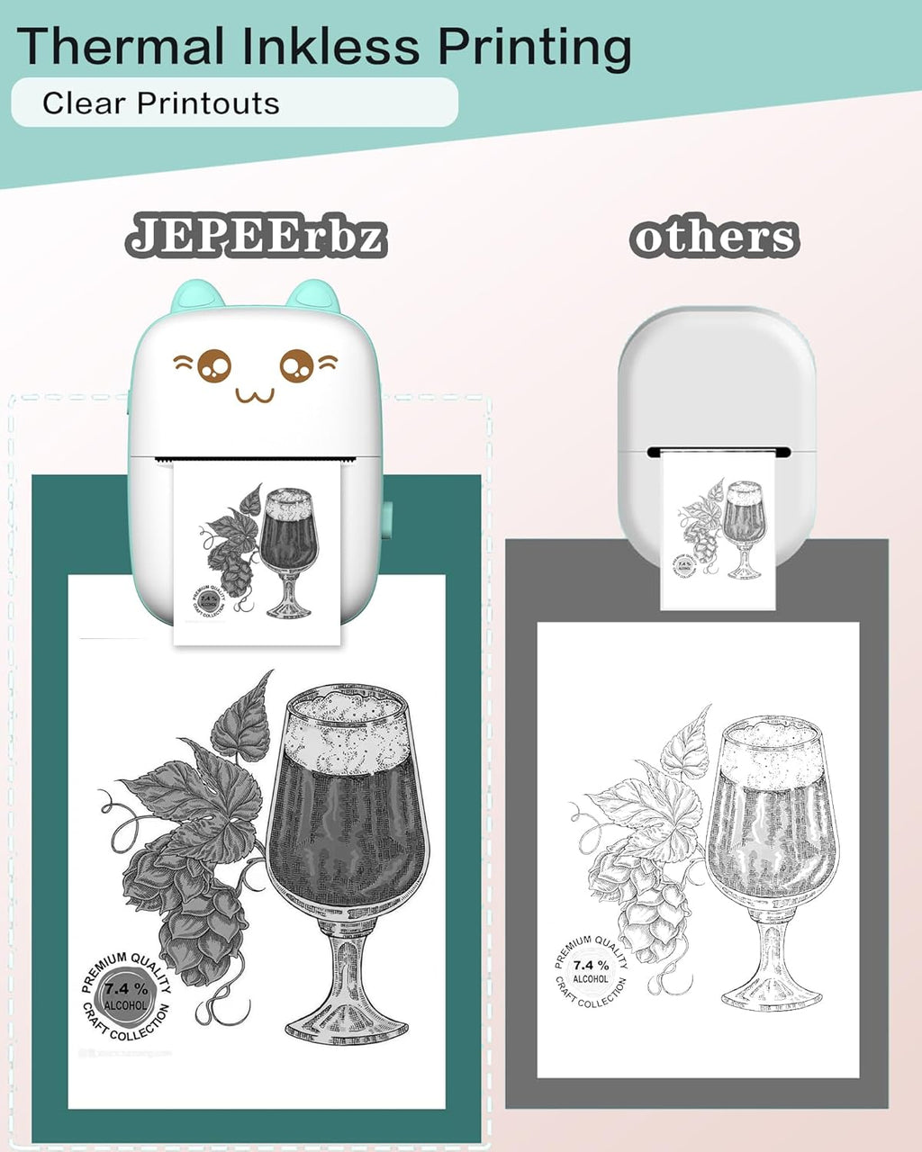 Mini Printer Portable, Inkless Sticker printer with 8 Rolls Paper