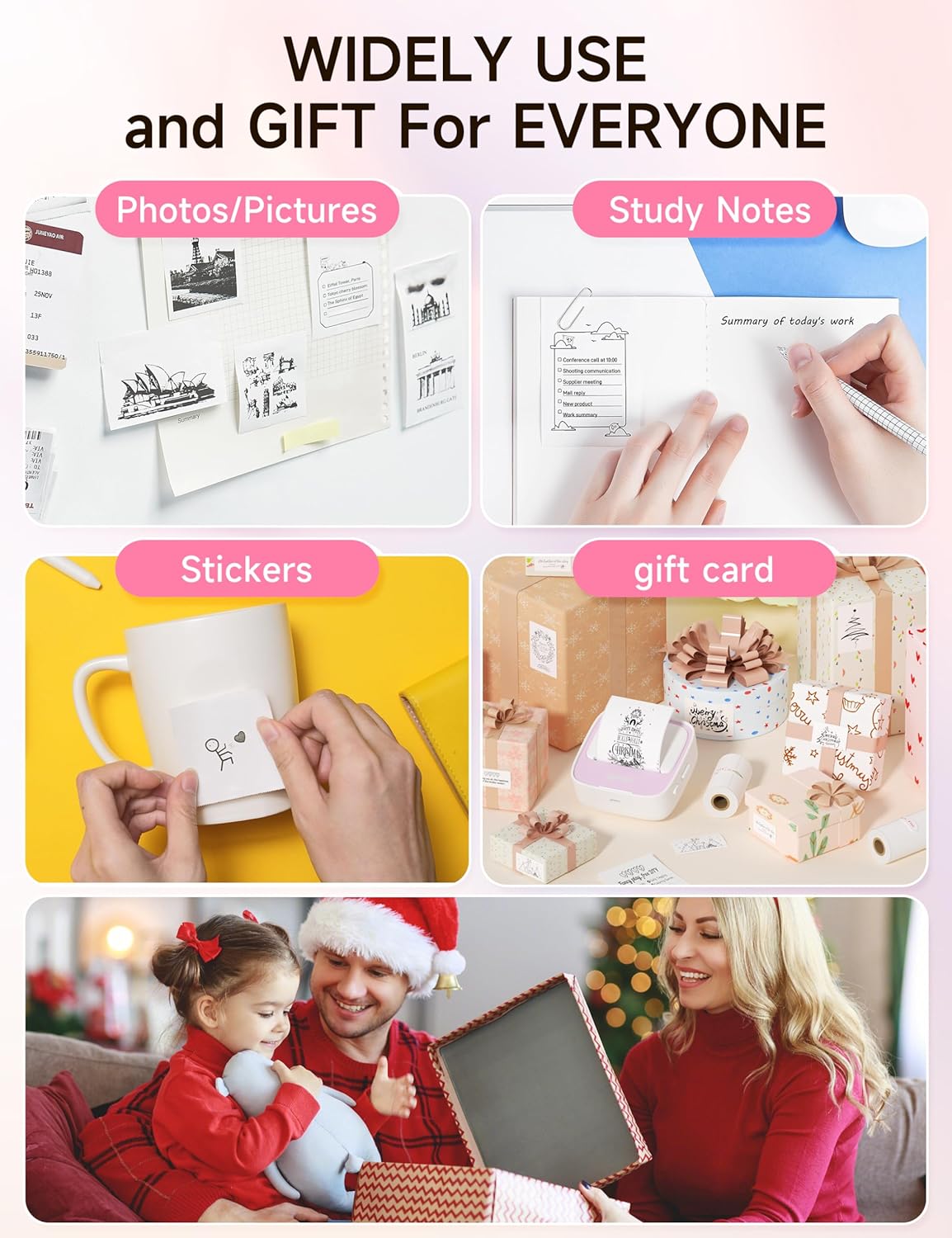 Mini Printer with 1 Roll Sticker Paper, Portable Sticker Maker Machine Efficiently and Quickly