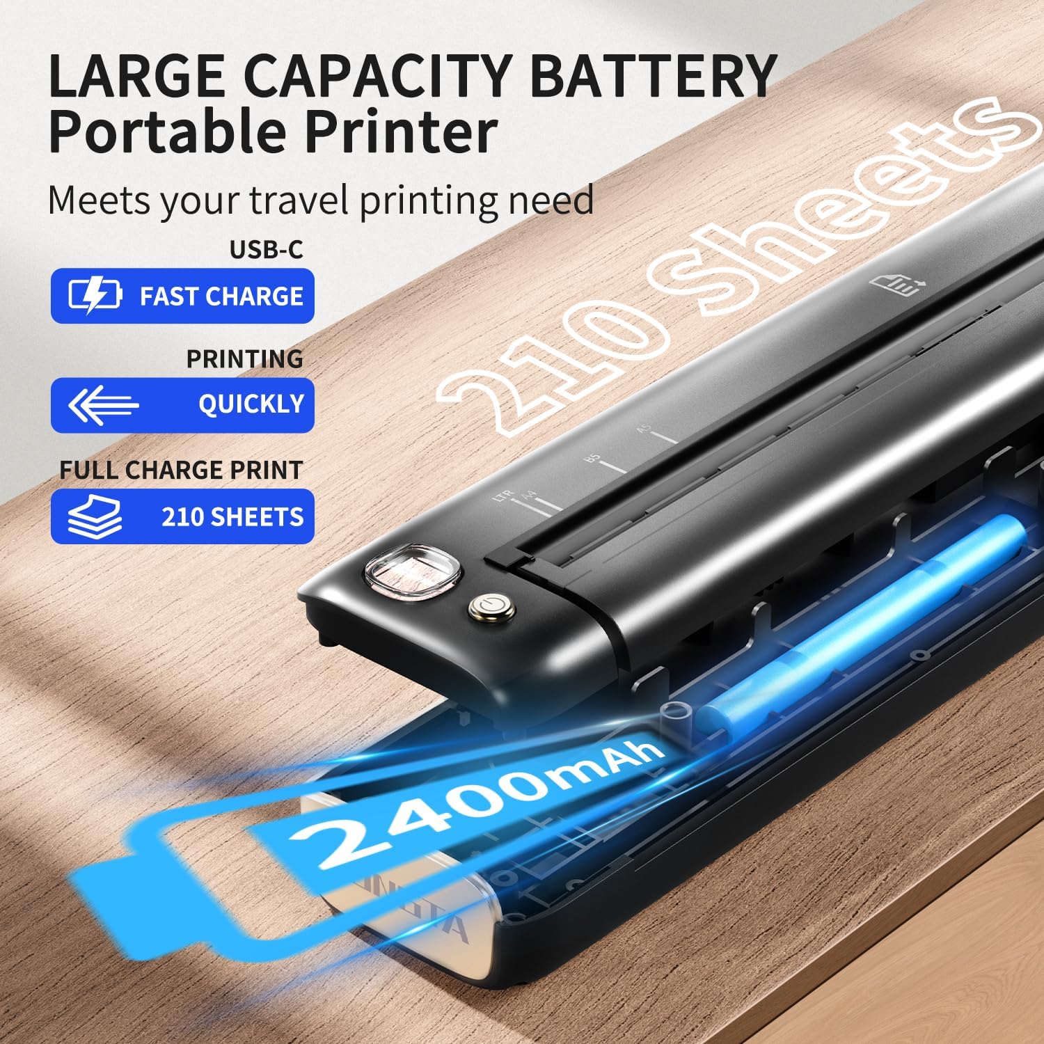 Portable Printers Wireless for Travel, WiFi & Bluetooth Mobile Printer