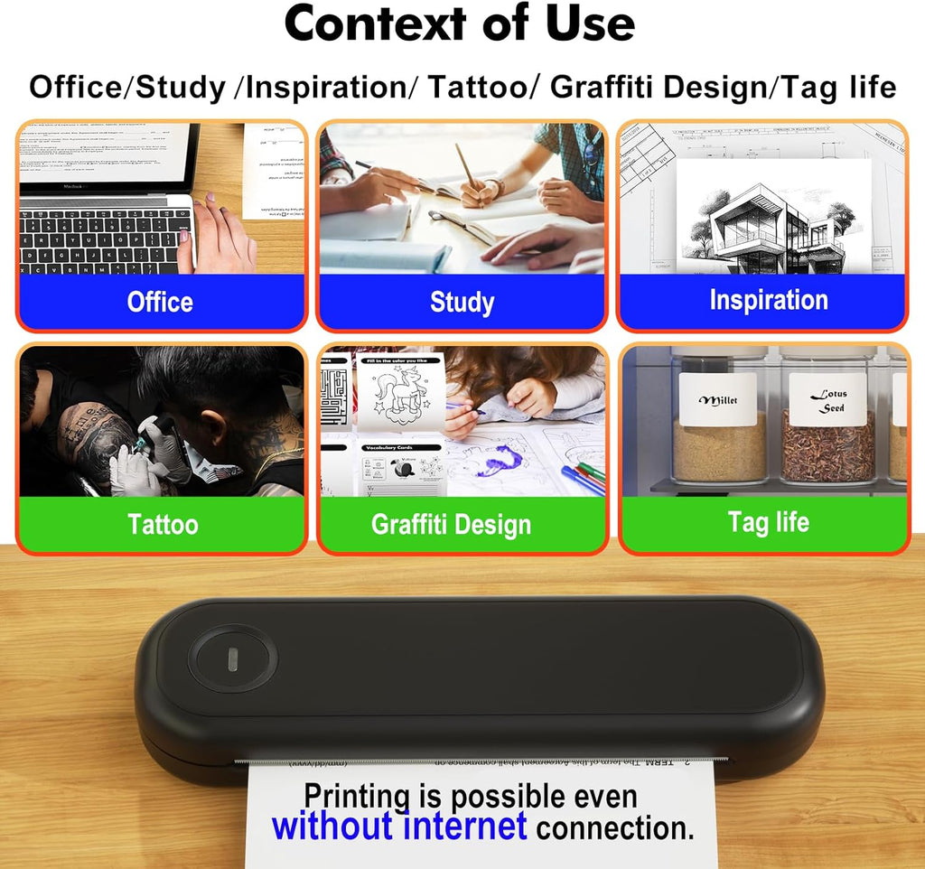 Bluetooth Portable Thermal Printers Wireless for Travel, Inkless Printer Support for 8.5"x11"